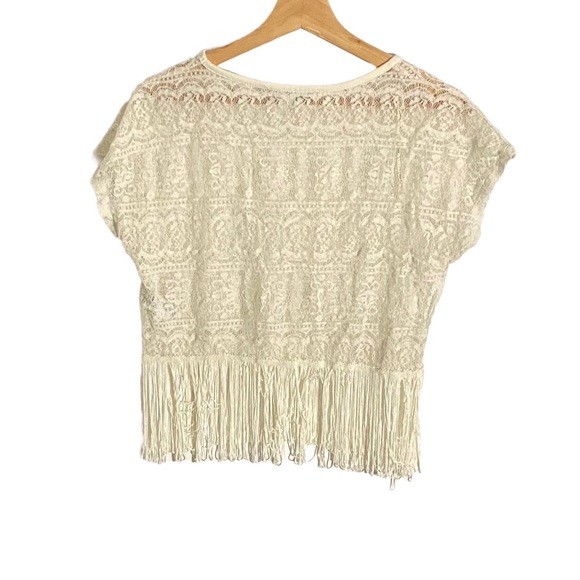 Forever 21 Sheer Ivory Lace Fringe-Hem Crop Top - Picture 2 of 5